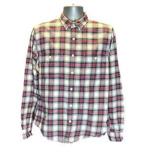 J. Crew Red and White Checked Flannel Button Down Slim Fit Size L